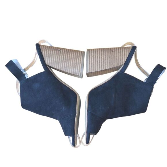 Madden NYC Chunky Stacked Heel Sandal Slingback Black Micro Suede 5" size 10M - Picture 15 of 16